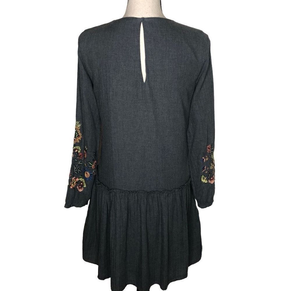 Zara Trafaluc Collection Gray Embroidered Shift Dress - Picture 3 of 16